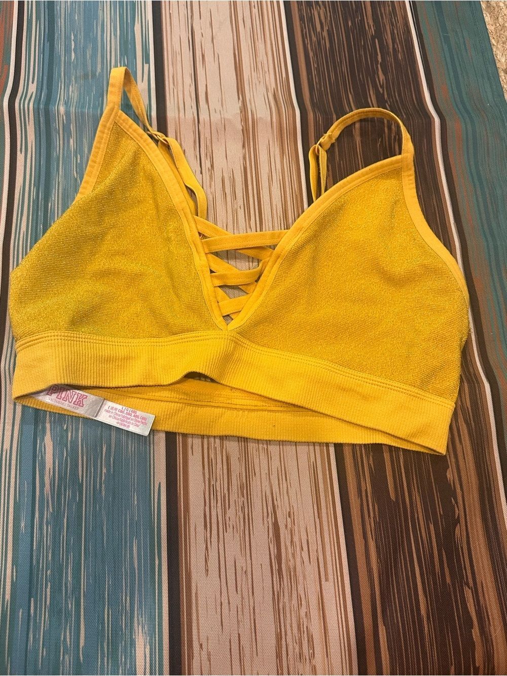 Women's PINK Victoria's Secret Large Yellow Lace-Up Bralette Sports Bra